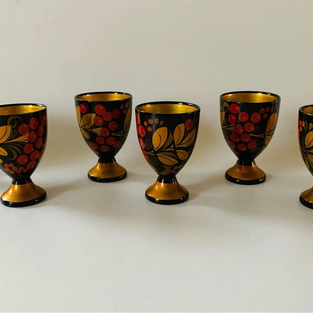 Vintage Hand Painted Wooden Egg Holders Set 6